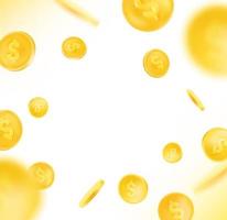 Gold coins radial explosion. Vector frame background