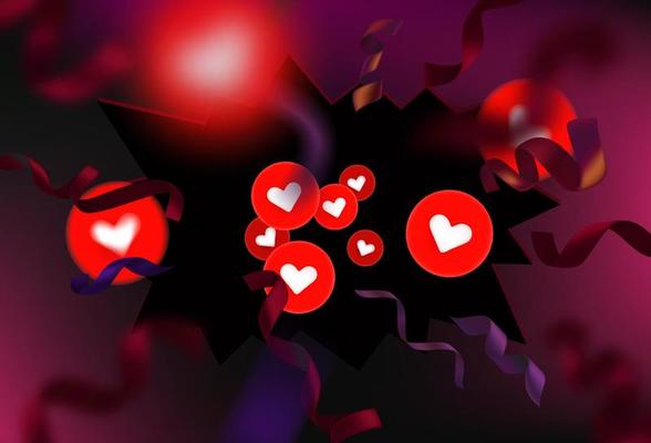 Explosion of heart icons. Social media reaction concept.