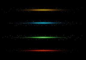 Set of lines lighting sparkling glitter dust isolated on black background vector