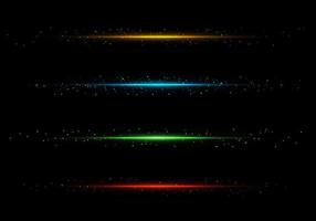 Set of lines lighting sparkling glitter dust isolated on black background vector