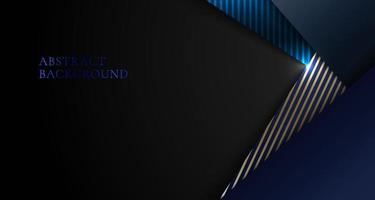 Banner web template 3D abstract black and blue geometric triangle overlapping dimension layer with golden stripes paper cut on dark background vector