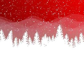 invierno de navidad sobre fondo rojo. nieve blanca con copos de nieve sobre luz plateada brillante. árbol de Navidad. vector