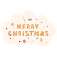 Banner with lettering merry Christmas from gingerbread cookie, isolated on white background. Christmas ornament vector illustration.