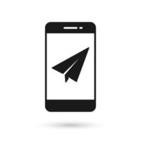 Mobile phone flat design icon with paper airplane symbol vector