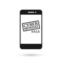 Mobile phone flat design with cyber monday sale icon. vector