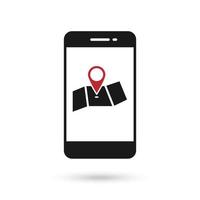 Mobile phone flat design icon with map marker symbol vector