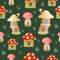 Seamless cartoon pattern for children. Mushroom houses repeating endless pattern, cute childish illustration. vector