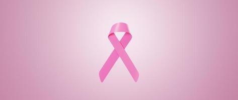 Breast Cancer Awareness Month poster banner, Pink Ribbon symbol on pink background with copy space. 3D Render Illustration. photo