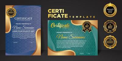 Modern certificate template in gradation and gold colors, luxury and modern style and award style vector image.