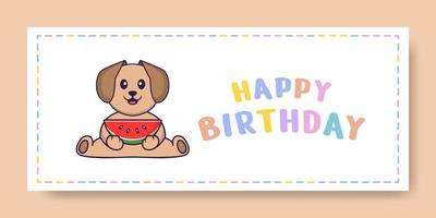 Happy Birthday banner with Cute dog cartoon character. Vector Illustration