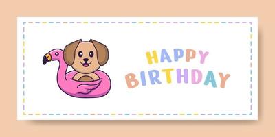 Happy Birthday banner with Cute dog cartoon character. Vector Illustration