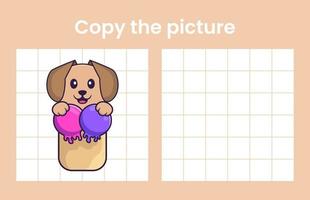 Copy the picture of a cute dog. Educational game for children. Cartoon vector illustration