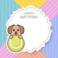 Happy Birthday greeting card with Cute dog cartoon character. Vector Illustration