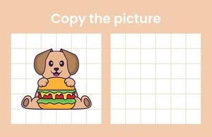Copie la imagen de un lindo perro. juego educativo para niños. ilustración vectorial de dibujos animados