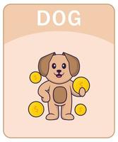 Alphabet flashcard with Cute dog cartoon character. vector