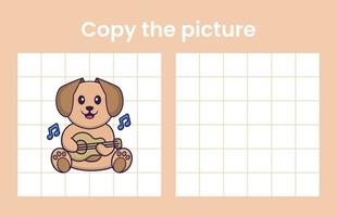 Copy the picture of a cute dog. Educational game for children. Cartoon vector illustration