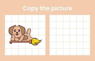 Copy the picture of a cute dog. Educational game for children. Cartoon vector illustration