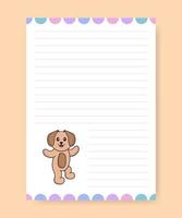 Planner page and to do list with cute dog. Cartoon vector illustration.