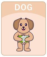 Alphabet flashcard with Cute dog cartoon character. vector