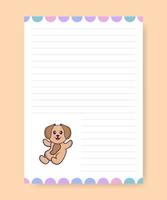 Planner page and to do list with cute dog. Cartoon vector illustration.