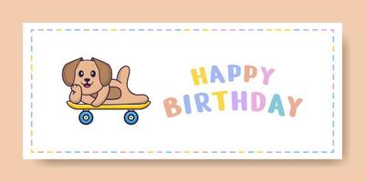 Happy Birthday banner with Cute dog cartoon character. Vector Illustration