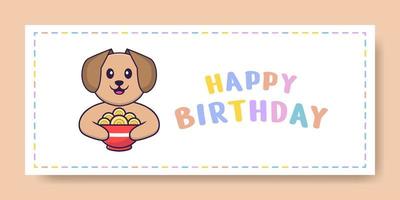 Happy Birthday banner with Cute dog cartoon character. Vector Illustration