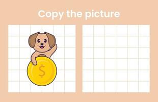 Copy the picture of a cute dog. Educational game for children. Cartoon vector illustration