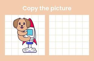 Copy the picture of a cute dog. Educational game for children. Cartoon vector illustration