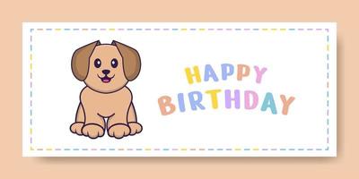 Happy Birthday banner with Cute dog cartoon character. Vector Illustration