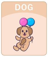 Alphabet flashcard with Cute dog cartoon character. vector