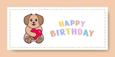 Happy Birthday banner with Cute dog cartoon character. Vector Illustration