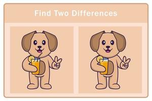 Cute dog cartoon character. Find differences. Educational game for children. Cartoon vector illustration