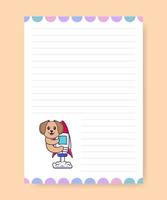 Planner page and to do list with cute dog. Cartoon vector illustration.