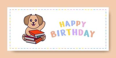 Happy Birthday banner with Cute dog cartoon character. Vector Illustration