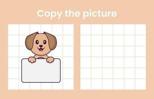 Copy the picture of a cute dog. Educational game for children. Cartoon vector illustration