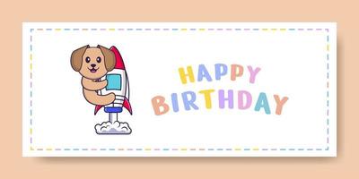 Happy Birthday banner with Cute dog cartoon character. Vector Illustration