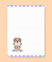 Planner page and to do list with cute dog. Cartoon vector illustration.