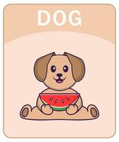 Alphabet flashcard with Cute dog cartoon character. vector