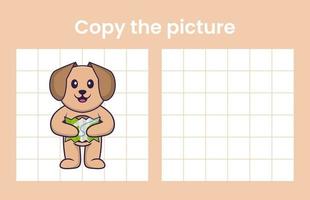 Copy the picture of a cute dog. Educational game for children. Cartoon vector illustration