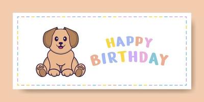 Banner de feliz cumpleaños con personaje de dibujos animados de perro lindo. ilustración vectorial vector