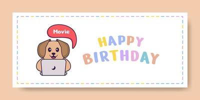 Happy Birthday banner with Cute dog cartoon character. Vector Illustration