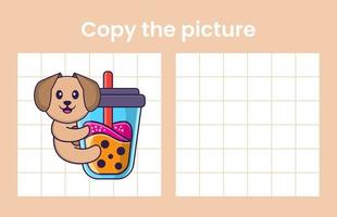 Copy the picture of a cute dog. Educational game for children. Cartoon vector illustration