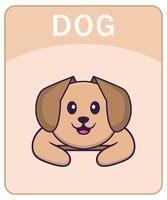 Alphabet flashcard with Cute dog cartoon character. vector