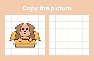 Copy the picture of a cute dog. Educational game for children. Cartoon vector illustration