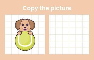 Copy the picture of a cute dog. Educational game for children. Cartoon vector illustration