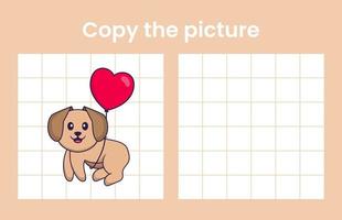 Copie la imagen de un lindo perro. juego educativo para niños. ilustración vectorial de dibujos animados
