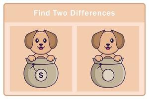 Cute dog cartoon character. Find differences. Educational game for children. Cartoon vector illustration