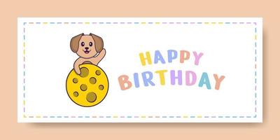 Happy Birthday banner with Cute dog cartoon character. Vector Illustration