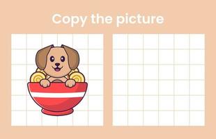 Copy the picture of a cute dog. Educational game for children. Cartoon vector illustration