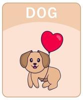 Alphabet flashcard with Cute dog cartoon character. vector